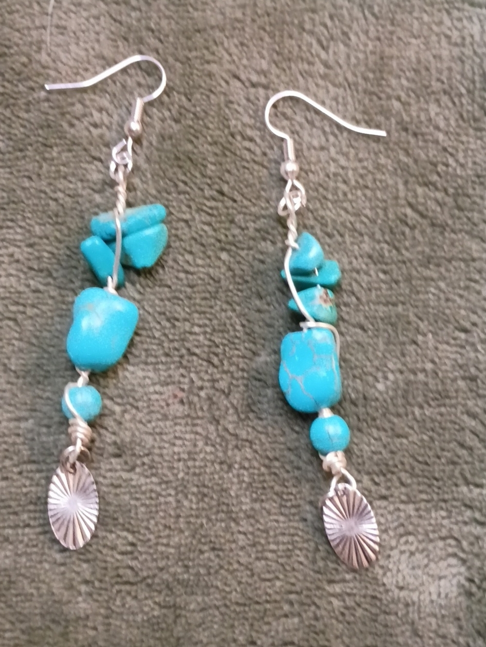 Turquoise Chip Drop Earrings with Silver Accents - Blue Turquoise